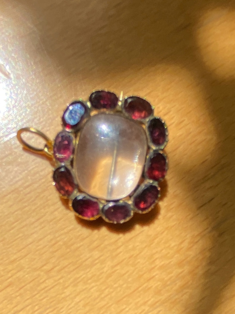 Georgian 9k Garnet and Glass Locket Pendant/Brooch